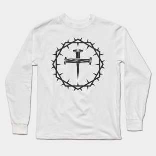 The cross of Jesus and the nails of the crucifix are framed with a crown of thorns. Long Sleeve T-Shirt